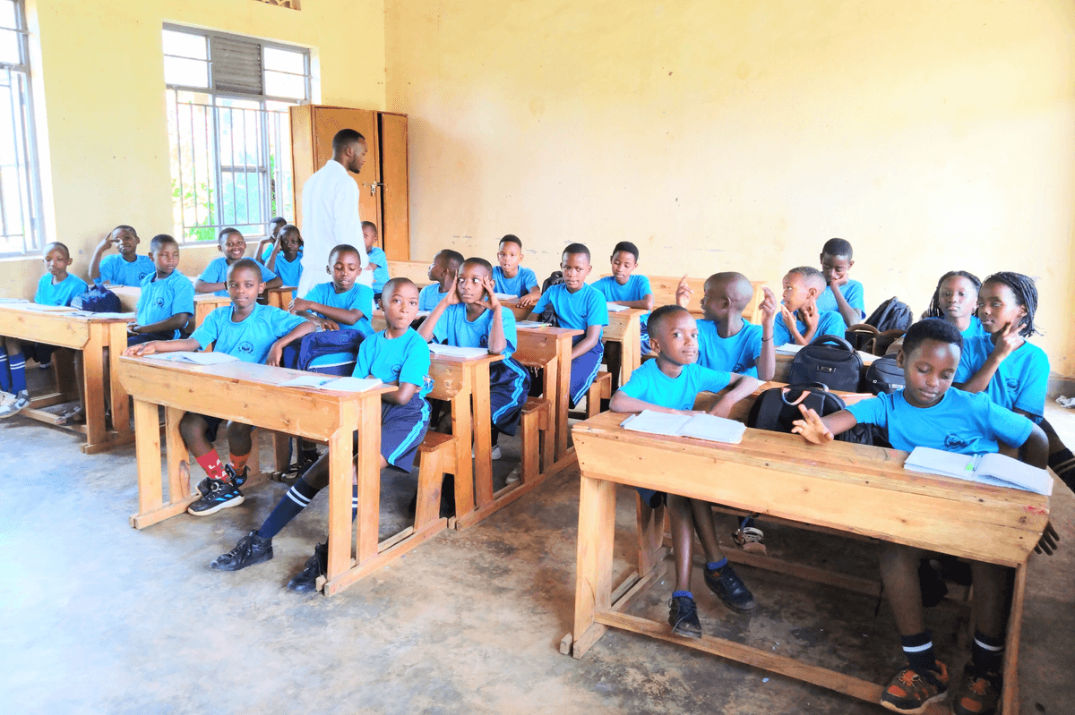 Children painting in an art class